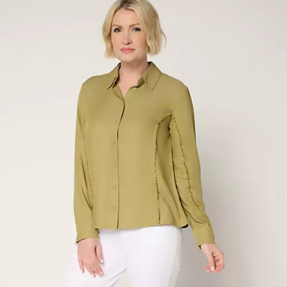 Me by Jennie Garth Parker Button Down Shirt Palm XL A696916